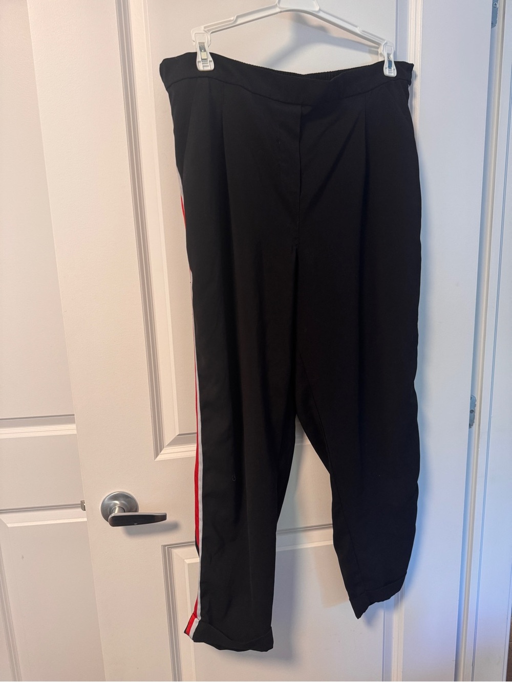 Women's Black  Pants with Red and White Side Stripes